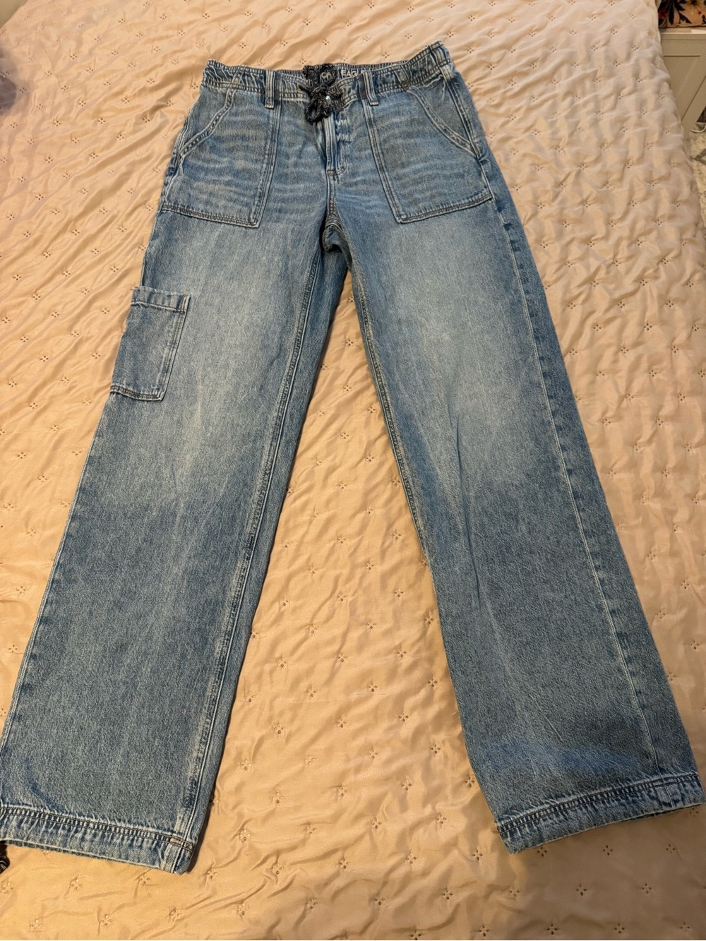 (LONG LENGTH SIZE 2) Denim Cargo Drawstring Jeans- AEO AE AMERICAN EAGLE